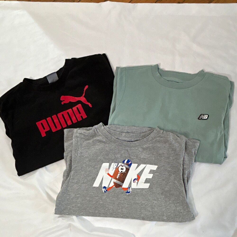 Puma New Balance Nike Boys Graphic Logo Crew Neck T-Shirt Lot 3 Size S
